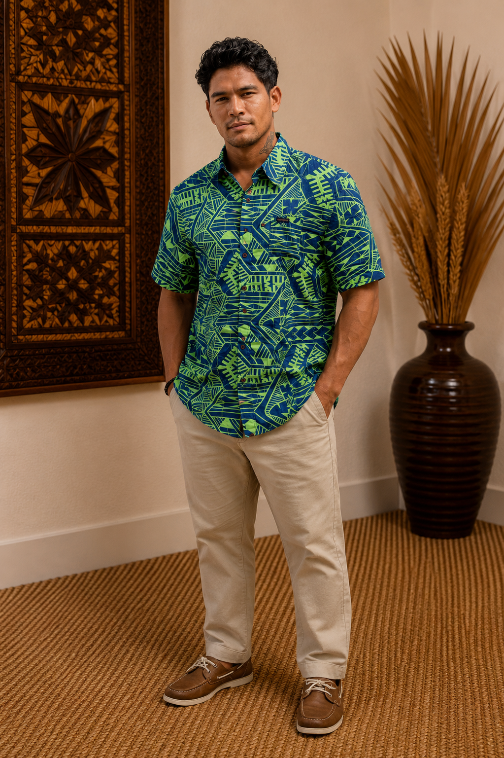 BARRY SHIRT - COLLARED BUTTON UP - GREEN & BLUE