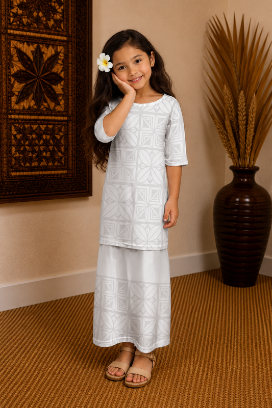 NERIDA GIRLS PULETASI - TWO PEICE - WHITE PATTERN