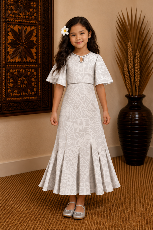 NERIDA GIRLS DRESS - FLOWY DRESS - WHITE FLORAL