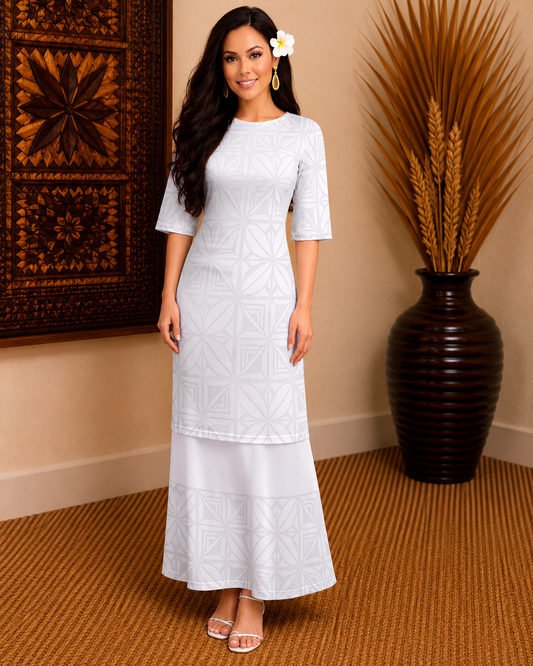 NERIDA PULETASI - ROUND NECK PULETASI - WHITE PATTERN