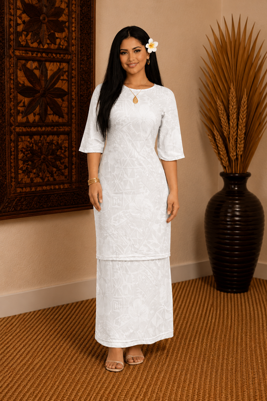 NERIDA PULETASI - ROUND NECK PULETASI - WHITE FLORAL