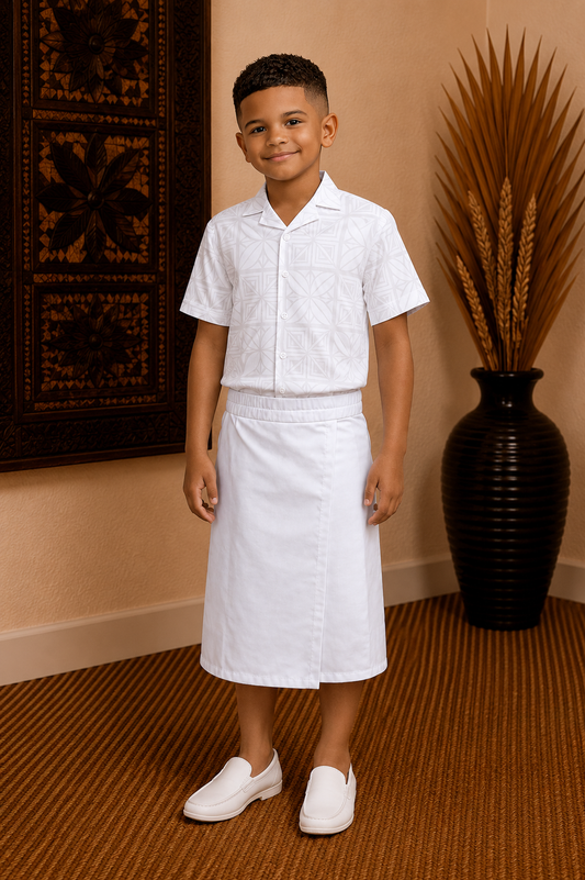 NATHAN BOYS SHIRT - COLLARED SHIRT - WHITE PATTERN
