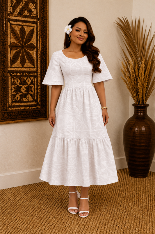 NERIDA DRESS - FLOWY DRESS - WHITE FLORAL PATTERN