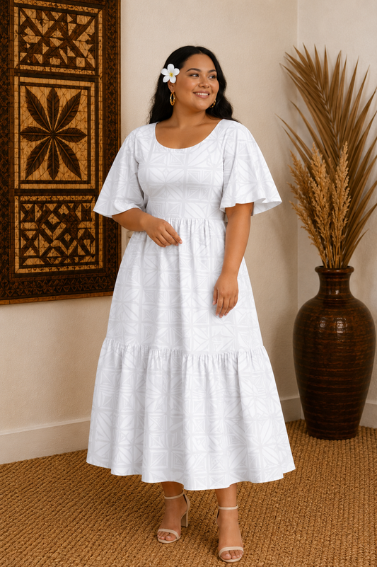 NERIDA DRESS - FLOWY DRESS - WHITE PATTERN