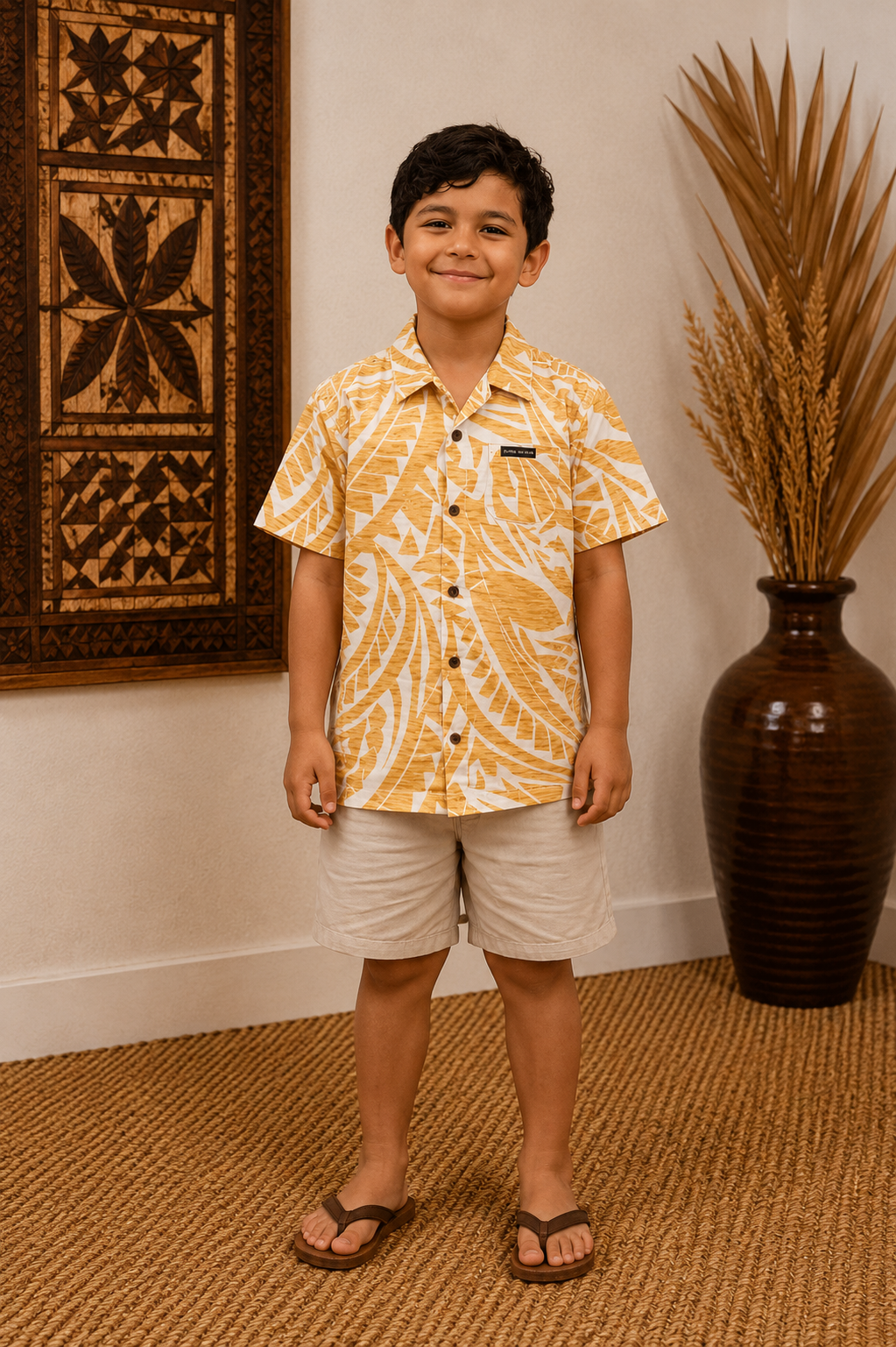 GARRY BOYS SHIRT - COLLARED SHIRT - BEIGE & WHITE