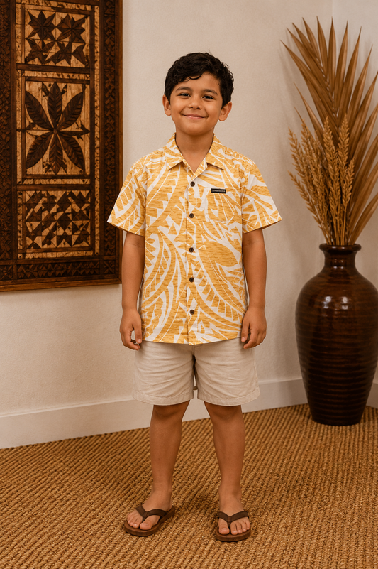 GARRY BOYS SHIRT - COLLARED SHIRT - BEIGE & WHITE