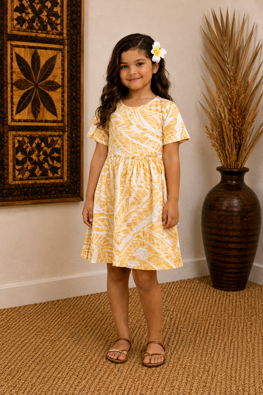 LYZA GIRLS DRESS - FLOWY DRESS - BISQUE & WHITE