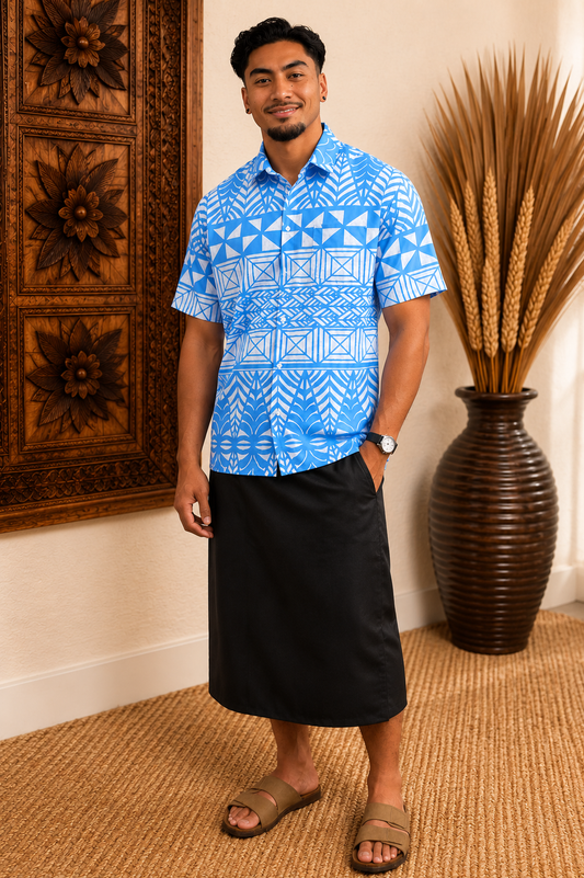 TUATUA SHIRT - COLLARED BUTTON UP - BLUE & WHITE