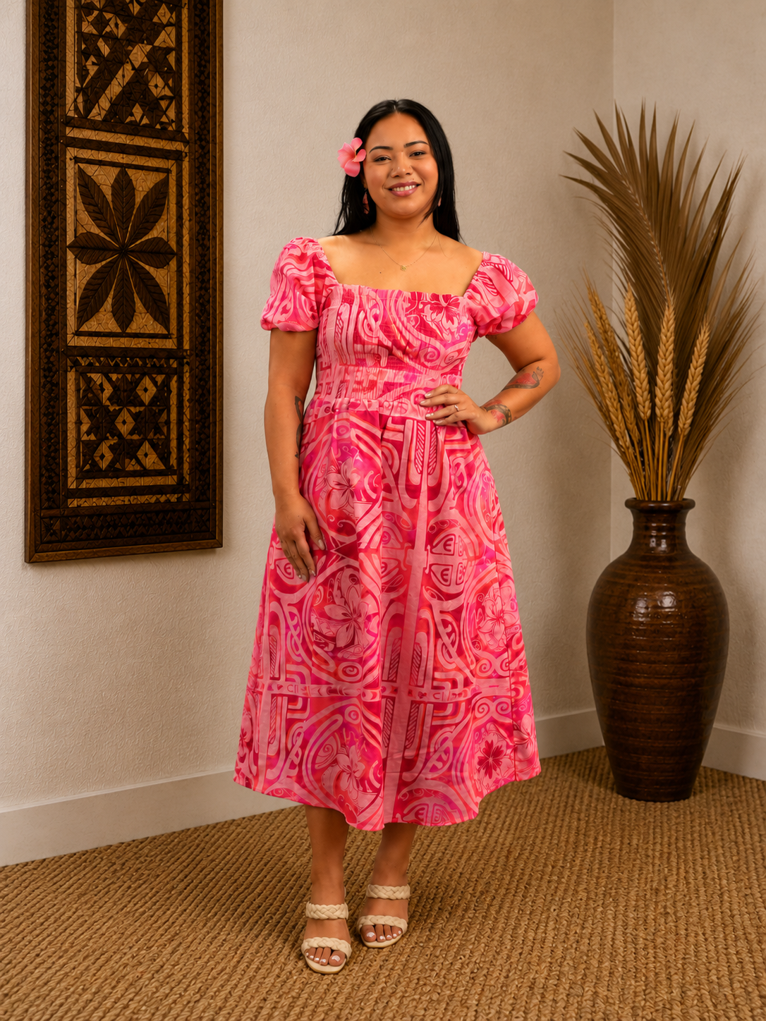 XENIA DRESS - FLOWY DRESS - PINK & RED