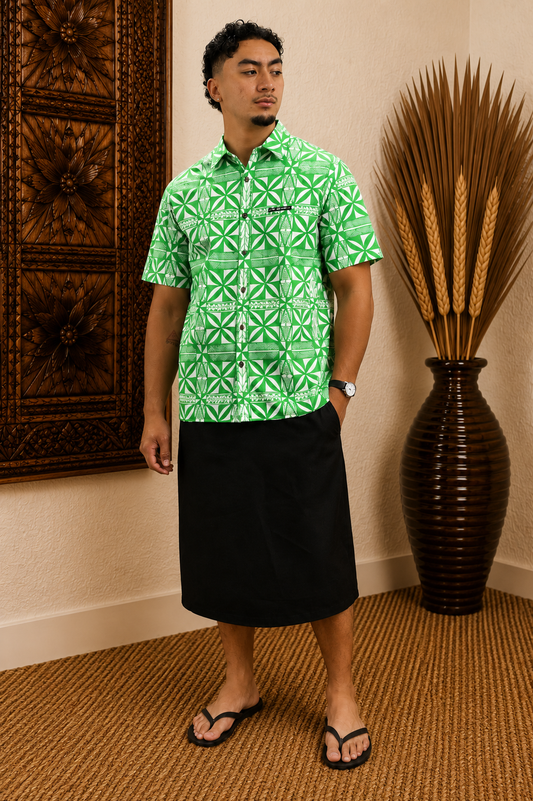 CHRISTIAN SHIRT - COLLARED BUTTON UP - GREEN & WHITE
