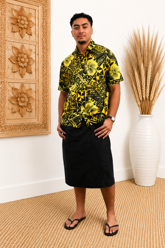 SHIRT - COLLARED BUTTON UP - GOLD & BLACK