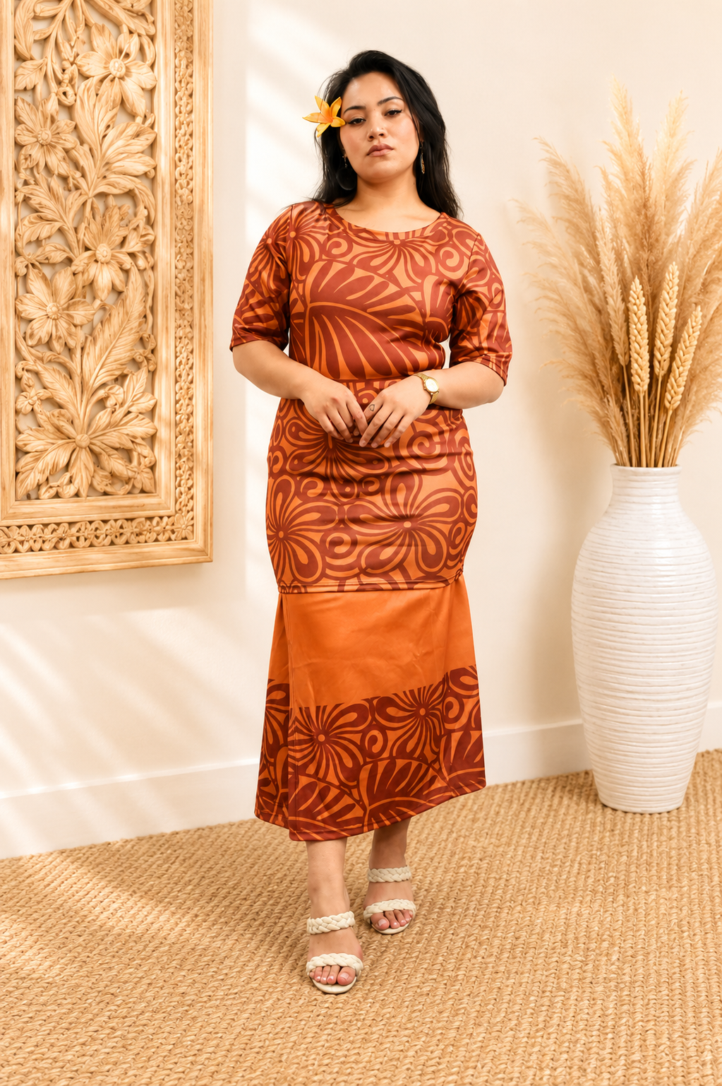 ELEI PULETASI - ROUND NECK PULETASI - TWO PIECE OUTFIT - BROWN