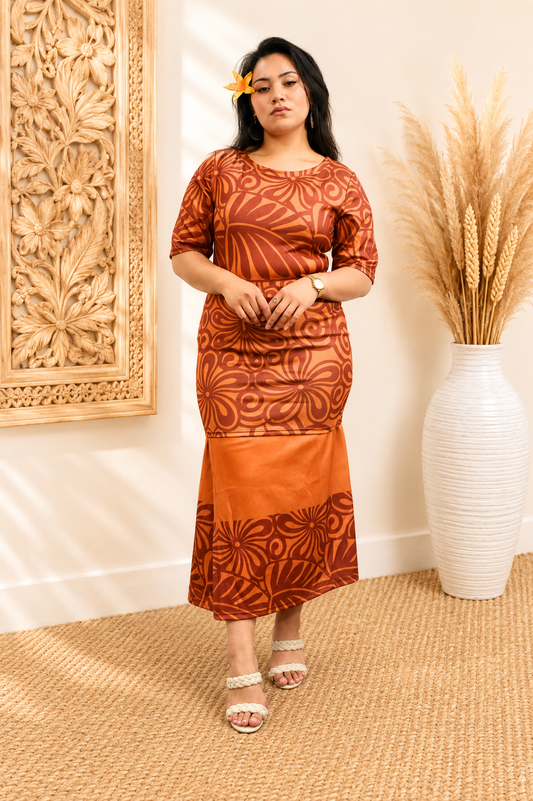 ELEI PULETASI - ROUND NECK PULETASI - TWO PIECE OUTFIT - BROWN