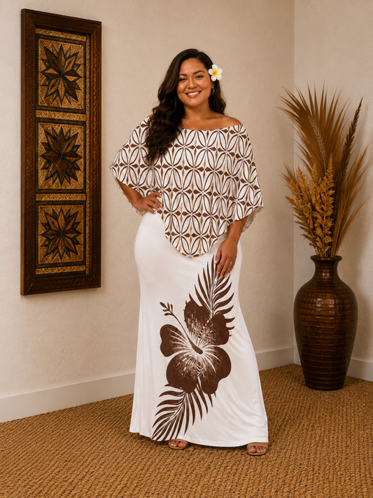 (PRE-ORDER) CAPE MAXI DRESS - BROWN & WHITE FLORAL
