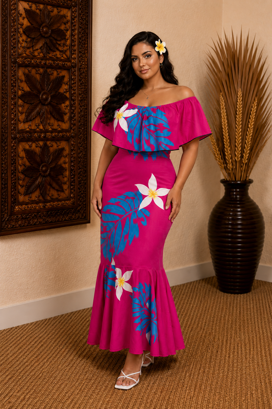 REINA DRESS - OFF SHOULDER FRILL MAXI - PINK FLORAL