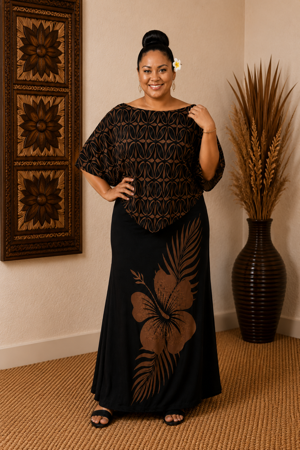 (PRE-ORDER) CAPE MAXI DRESS - BROWN & BLACK FLORAL