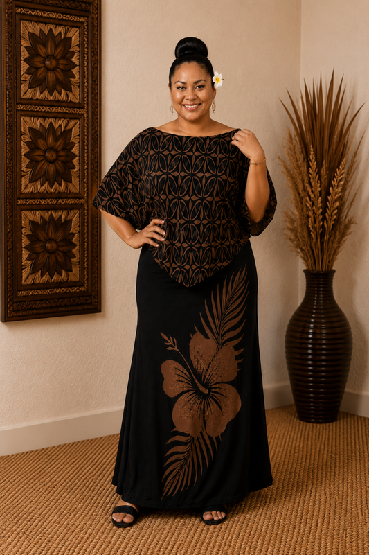 (PRE-ORDER) CAPE MAXI DRESS - BROWN & BLACK FLORAL