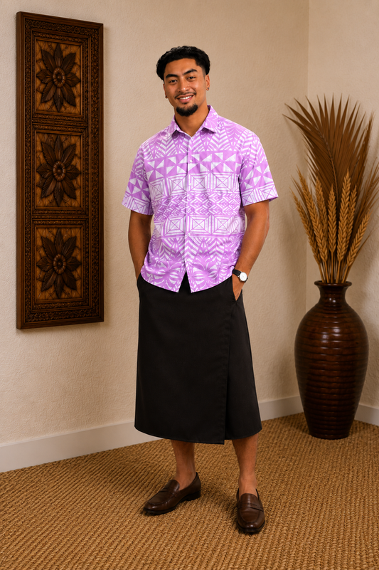 TUATUA SHIRT - COLLARED BUTTON UP - PURPLE & WHITE