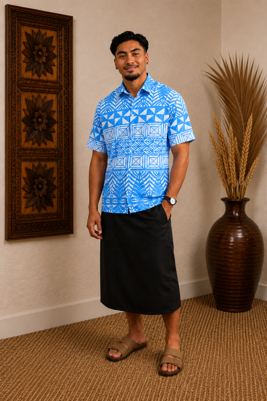 TUATUA SHIRT - COLLARED BUTTON UP - BLUE & WHITE