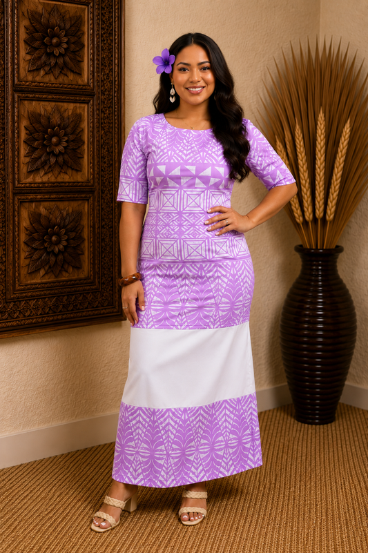 TALIA PULETASI - ROUND NECK PULETASI - TWO PIECE OUTFIT - PURPLE & WHITE