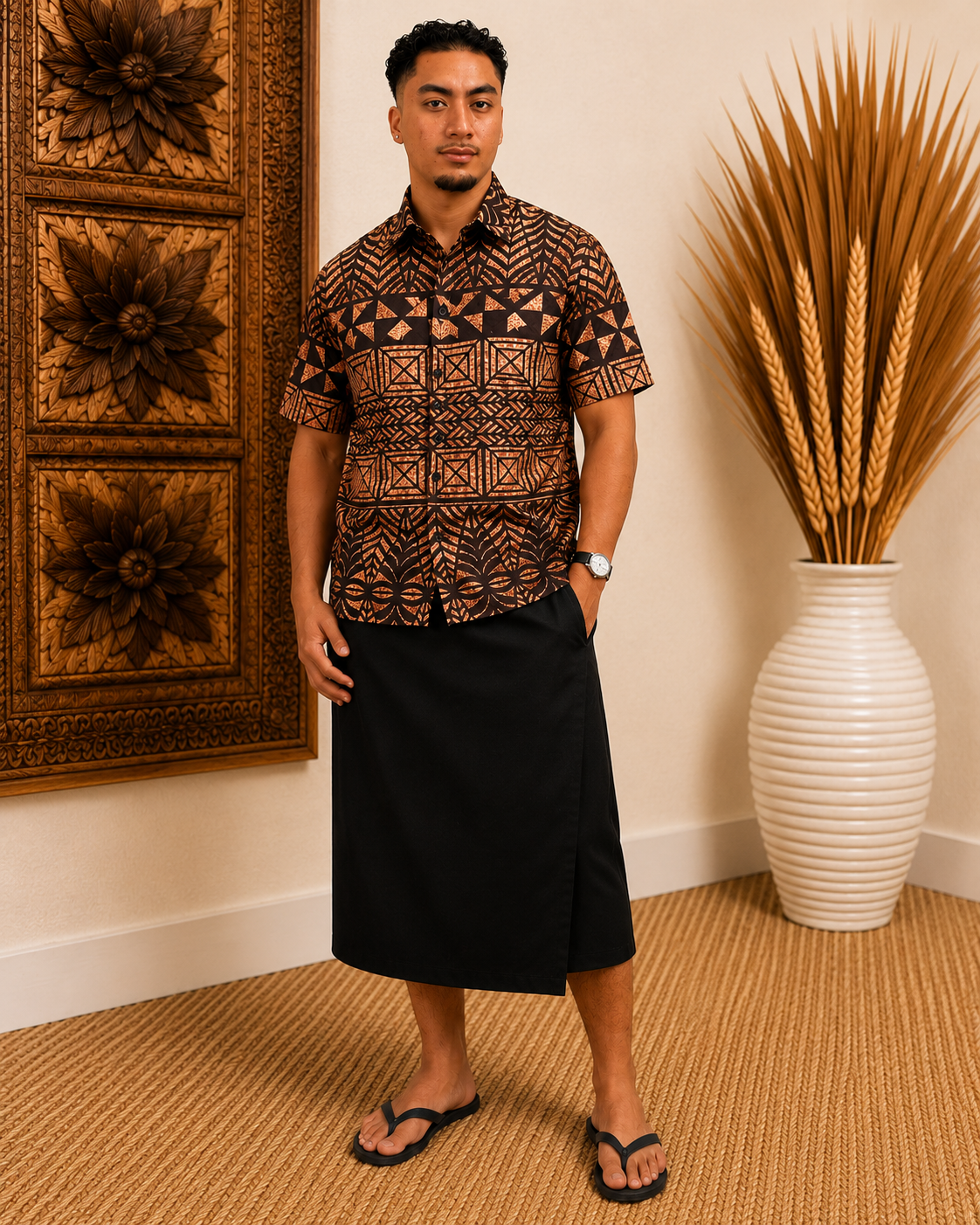 SHIRT - COLLARED BUTTON UP - BROWN