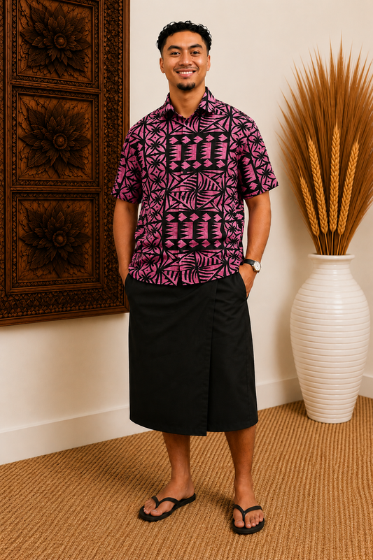 SHIRT - COLLARED BUTTON UP - PURPLE & BLACK