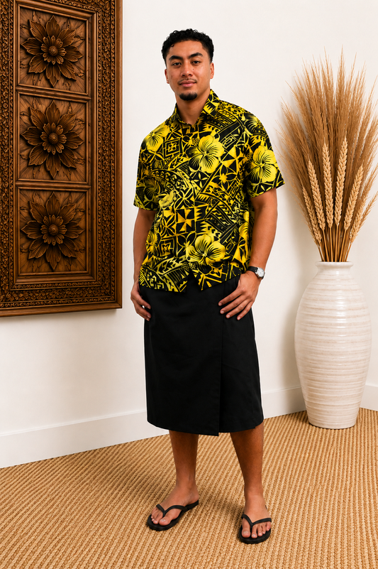 SHIRT - COLLARED BUTTON UP - GOLD & BLACK