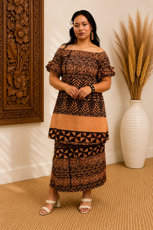puletasi dress designs Polynesian Fashion Women's White Puletasi Gold and Black Pacific Way Gift Shop