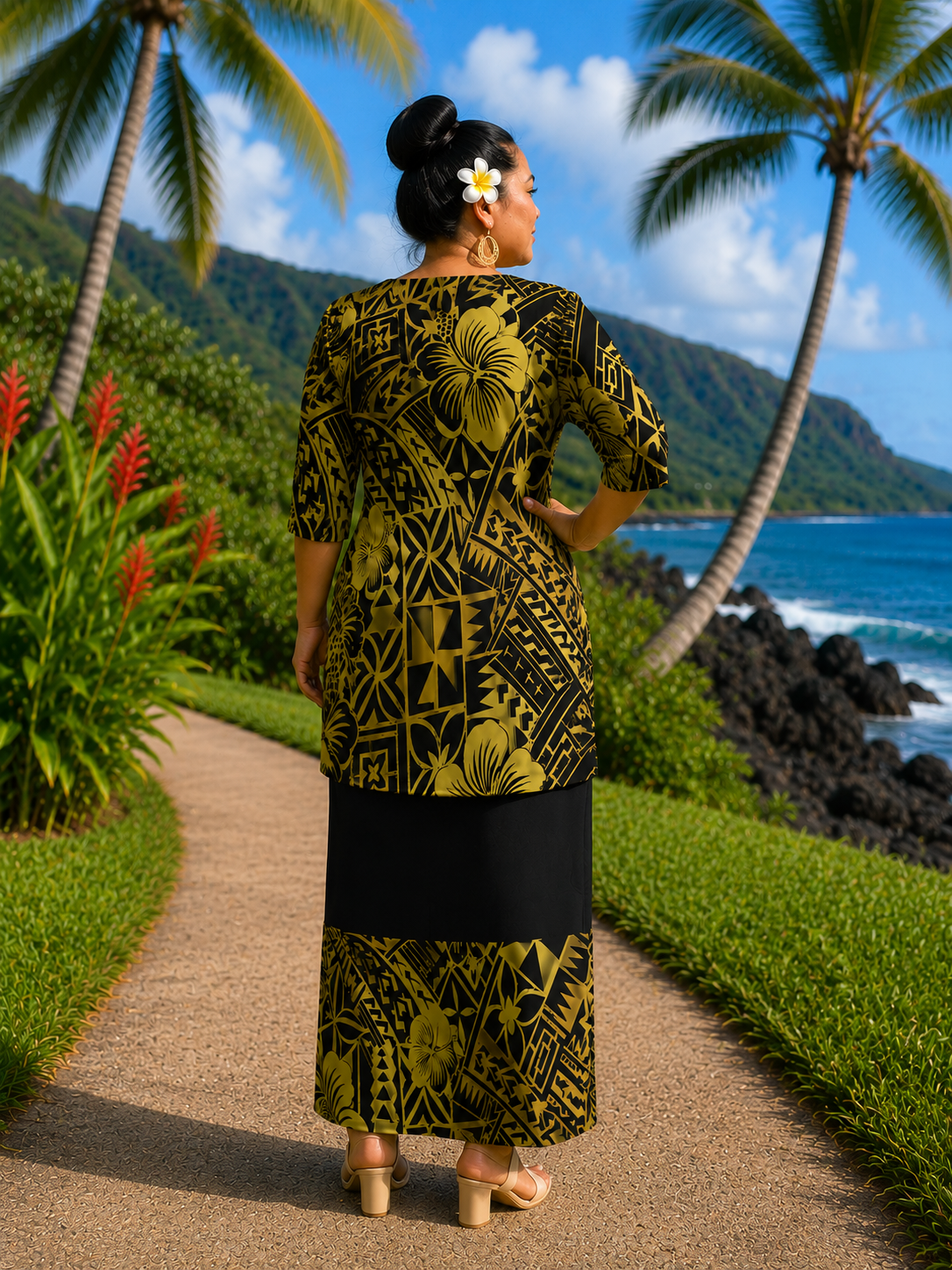 PULETASI - ROUND NECK PULETASI - TWO PIECE OUTFIT - BLACK & GOLD