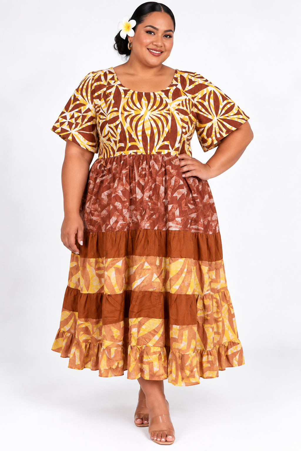 Yellow Brown Layered Dress Size 22