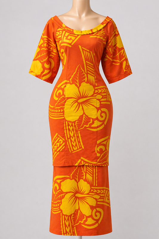 ORANGE & YELLOW ISLAND PULETASI - SIZE 16