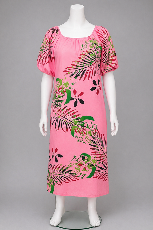 PINK FLORAL PUMPKIN SLEEVE ISLAND DRESS - SIZE 24