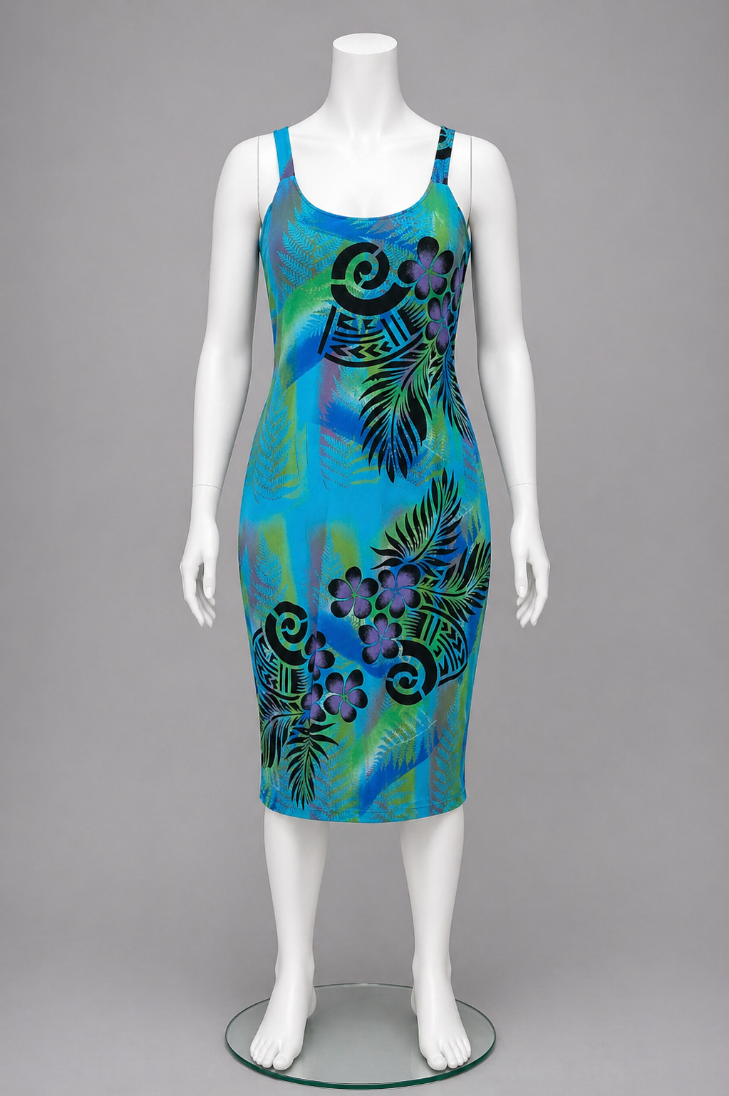 BLUE TRIBAL ISLAND DRESS NO SLEEVE - SIZE 22