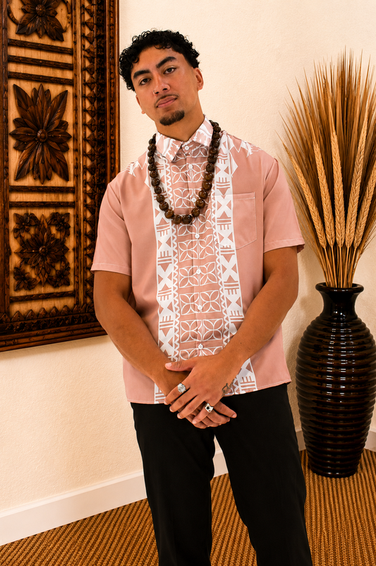 ESEKIA SHIRT - COLLARED BUTTON UP - ROSE BEIGE & WHITE