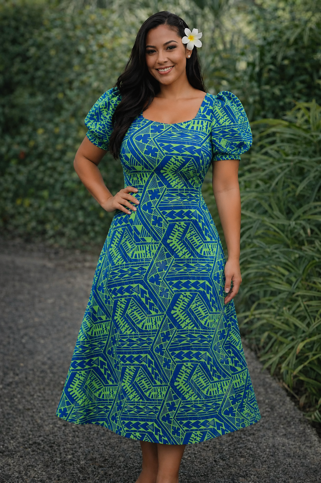 NYZA DRESS - MIDI DRESS - BLUE & GREEN