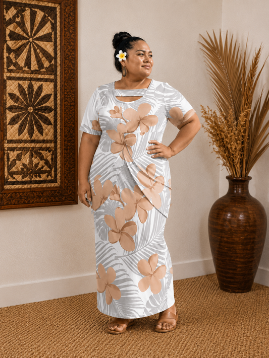 MONAH LAYERED PULETASI - FLORAL WHITE & BROWN
