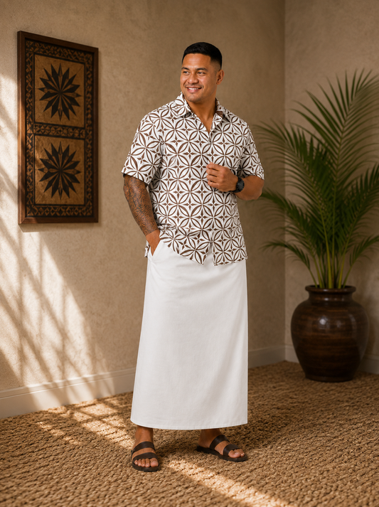 (PRE-ORDER) MENS COLLARED SHIRT - BROWN & WHITE