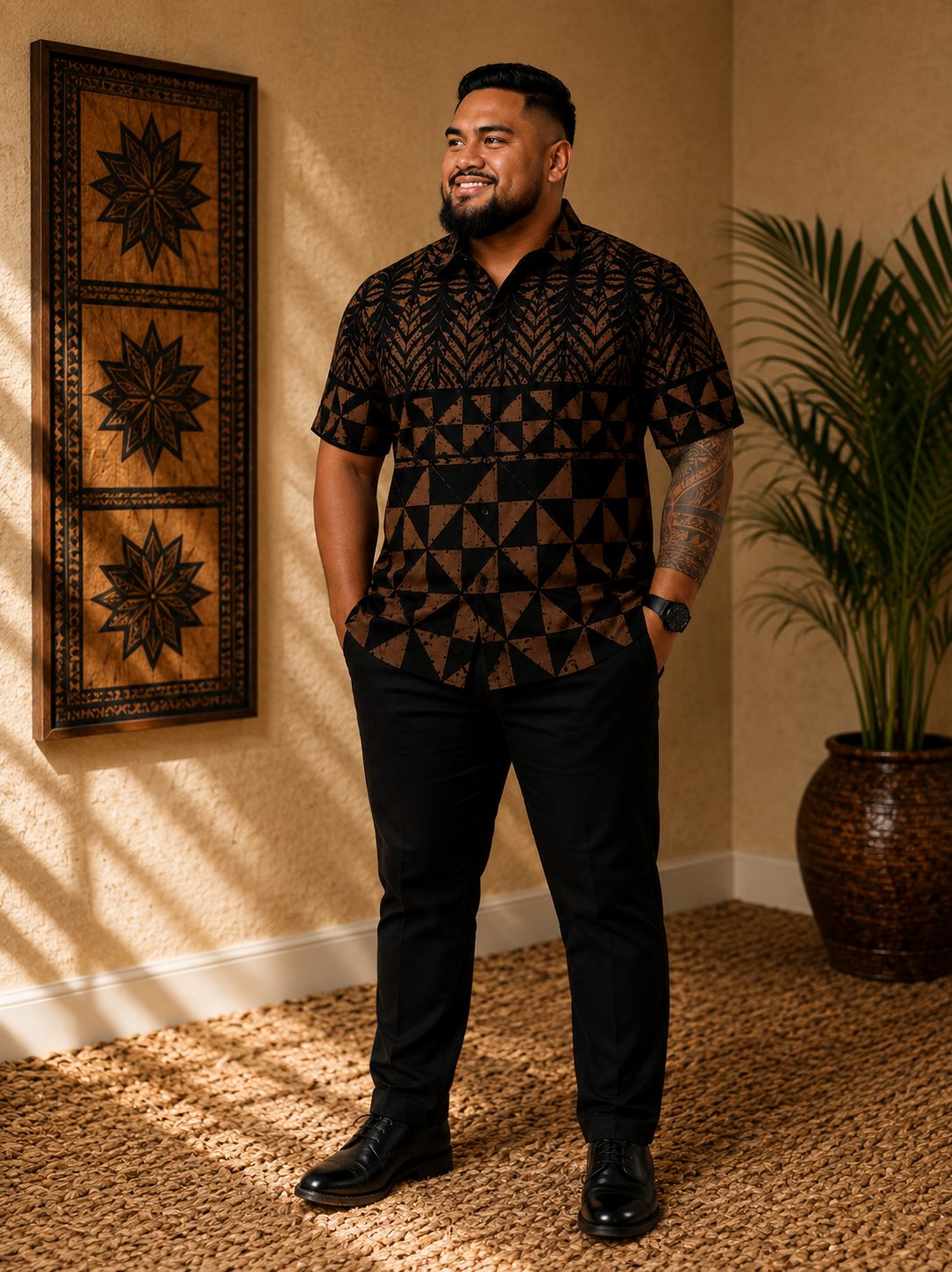(PRE-ORDER) MENS COLLARED SHIRT - BROWN & BLACK