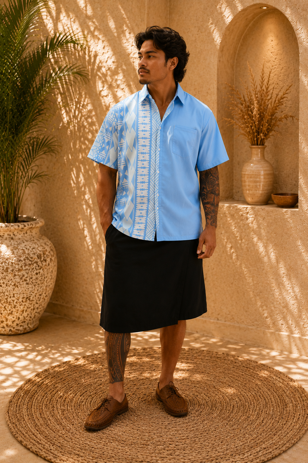 (PRE-ORDER) KALEI COLLARED BUTTON UP SHIRT - BLUE & WHITE
