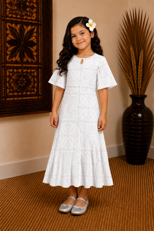 NERIDA GIRLS DRESS - FLOWY DRESS - WHITE PATTERN