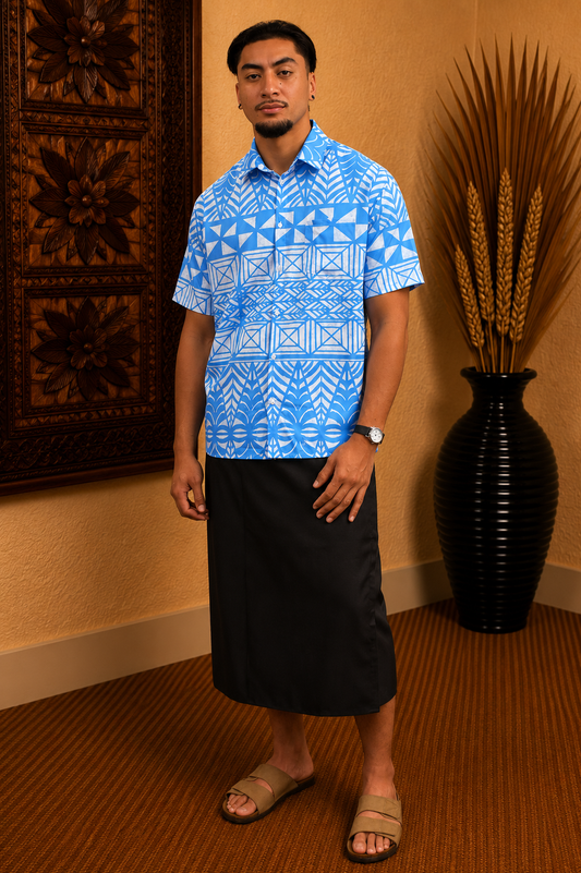 TUATUA SHIRT - COLLARED BUTTON UP - BLUE & WHITE