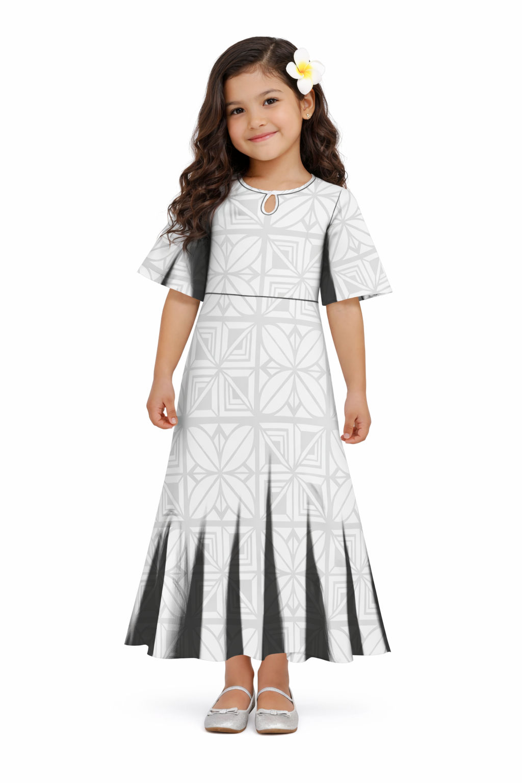NERIDA GIRLS DRESS - FLOWY DRESS - WHITE PATTERN