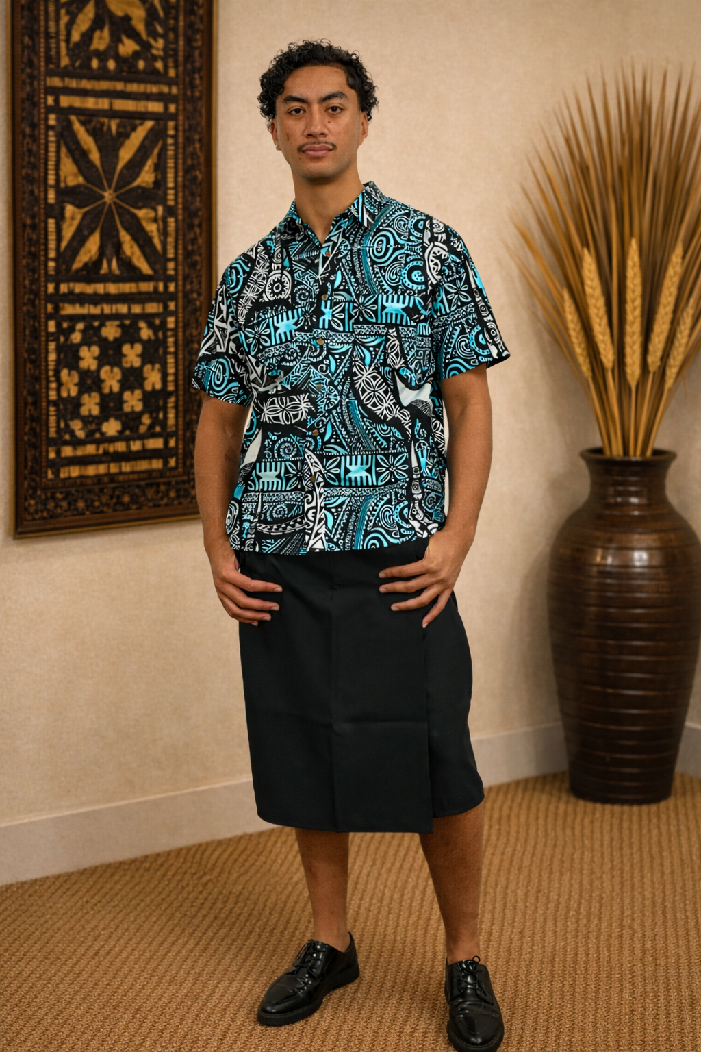 SETH SHIRT - COLLARED BUTTON UP - BLUE, WHITE & BLACK