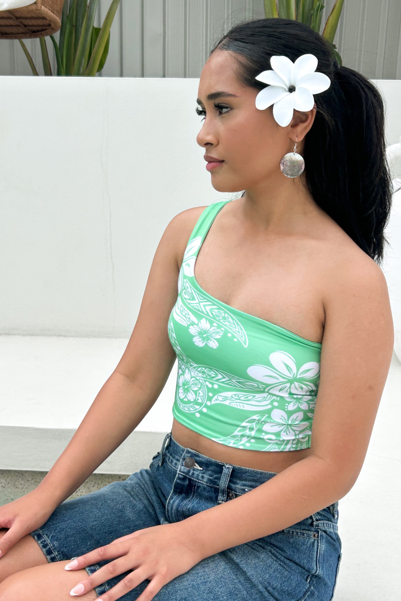 ELEIA TOP - ONE SLEEVE CROP TOP — SEAFOAM GREEN