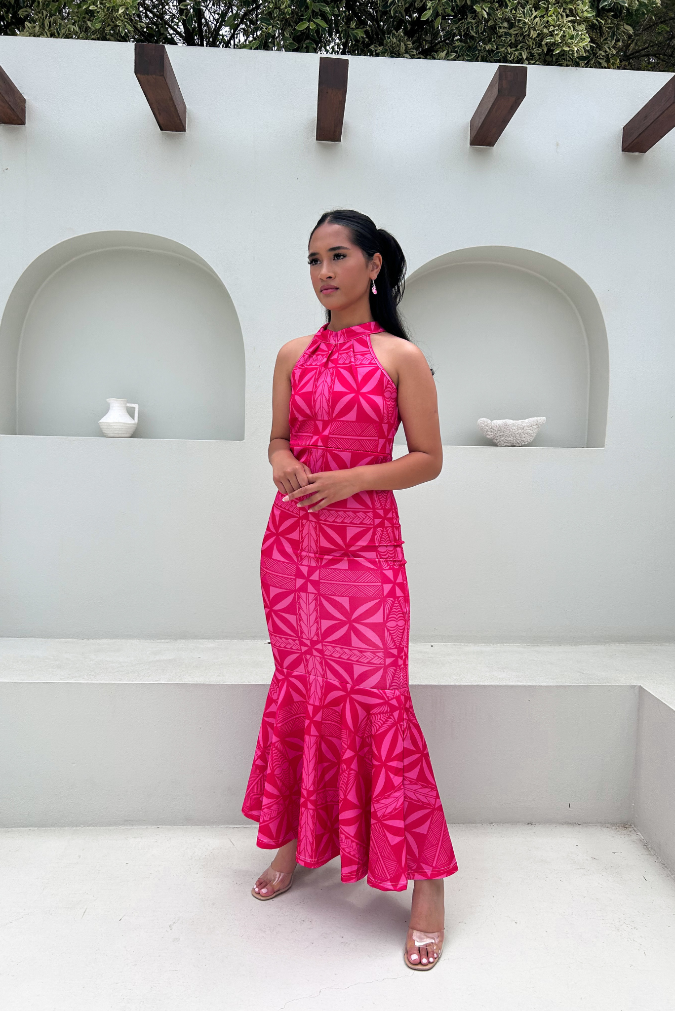 (PRE-ORDER) MATIE DRESS - HALTER FLARE MAXI LENGTH - FUCHSIA PINK