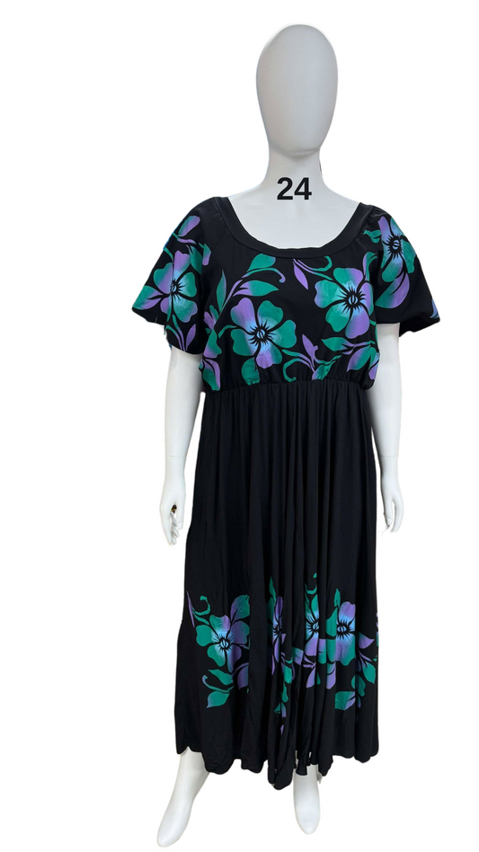BLACK & TEAL GREEN HIGH WAISTED DRESS - SIZE 24