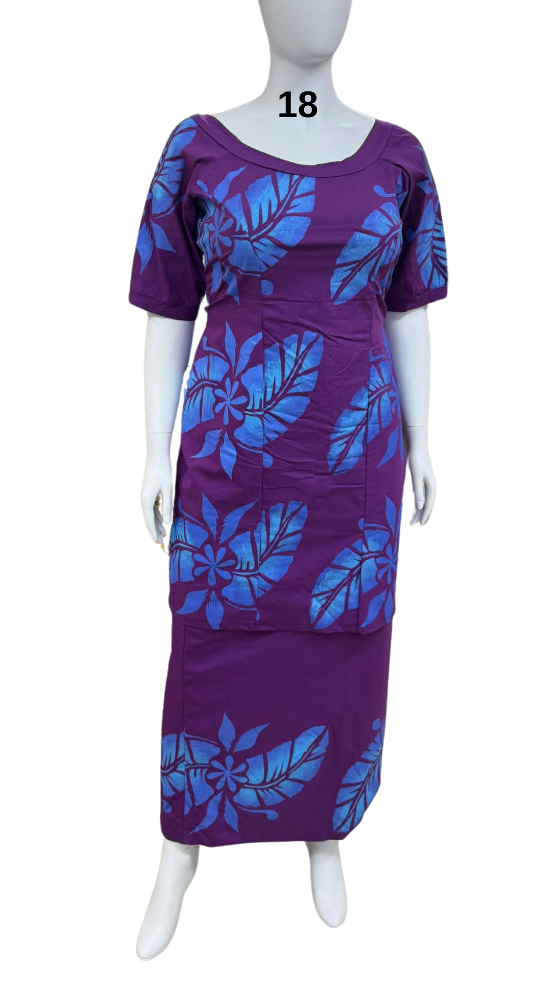 PURPLE & BLUE FLORAL ISLAND PULETASI - SIZE 18