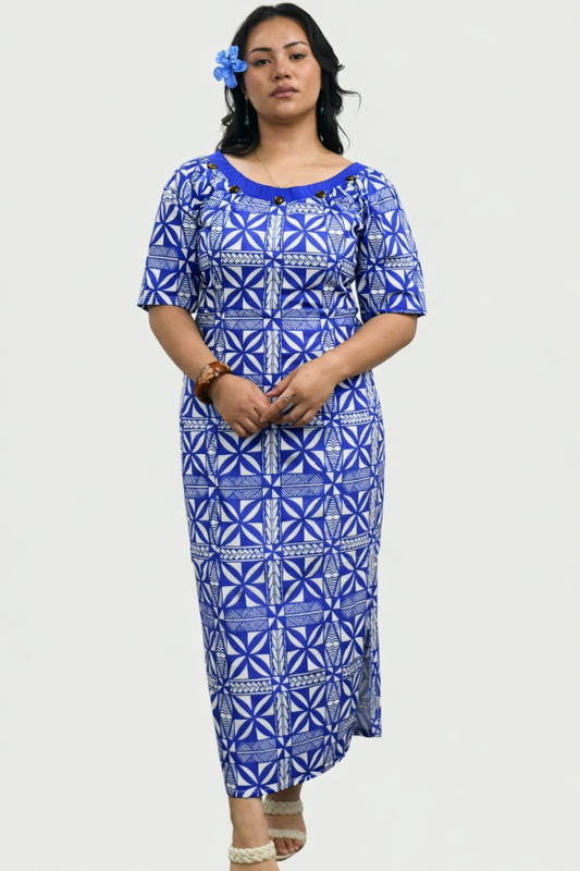CYNTHIA PULETASI - ROUND NECK PULETASI - BLUE & WHITE
