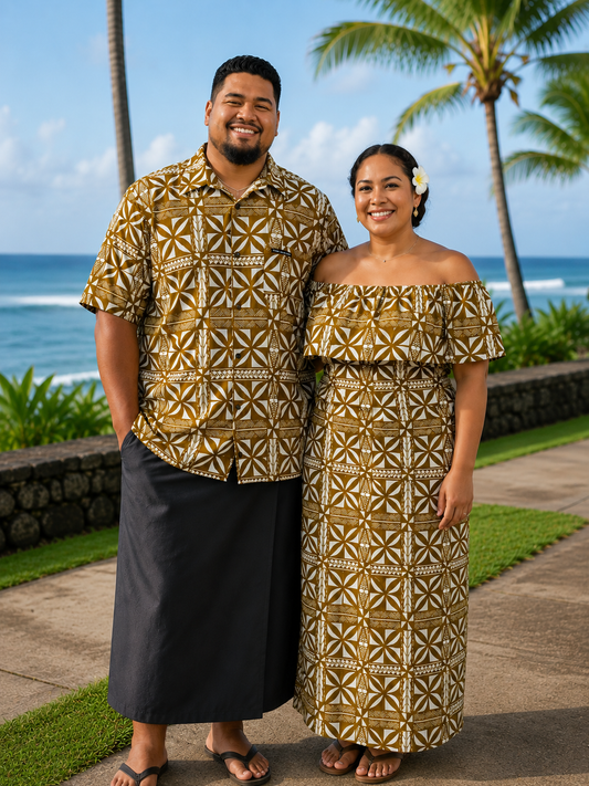 LANI - OFF SHOULDER FRILL MIDI DRESS - BRONZE & WHITE