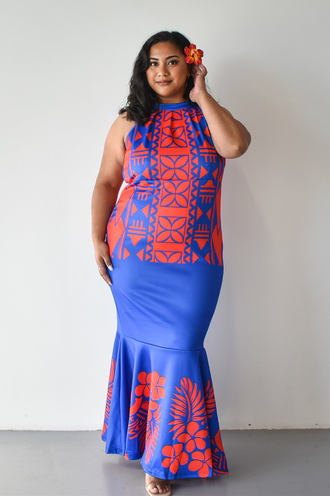 MALIA DRESS - HALTER MAXI DRESS - RED & BLUE